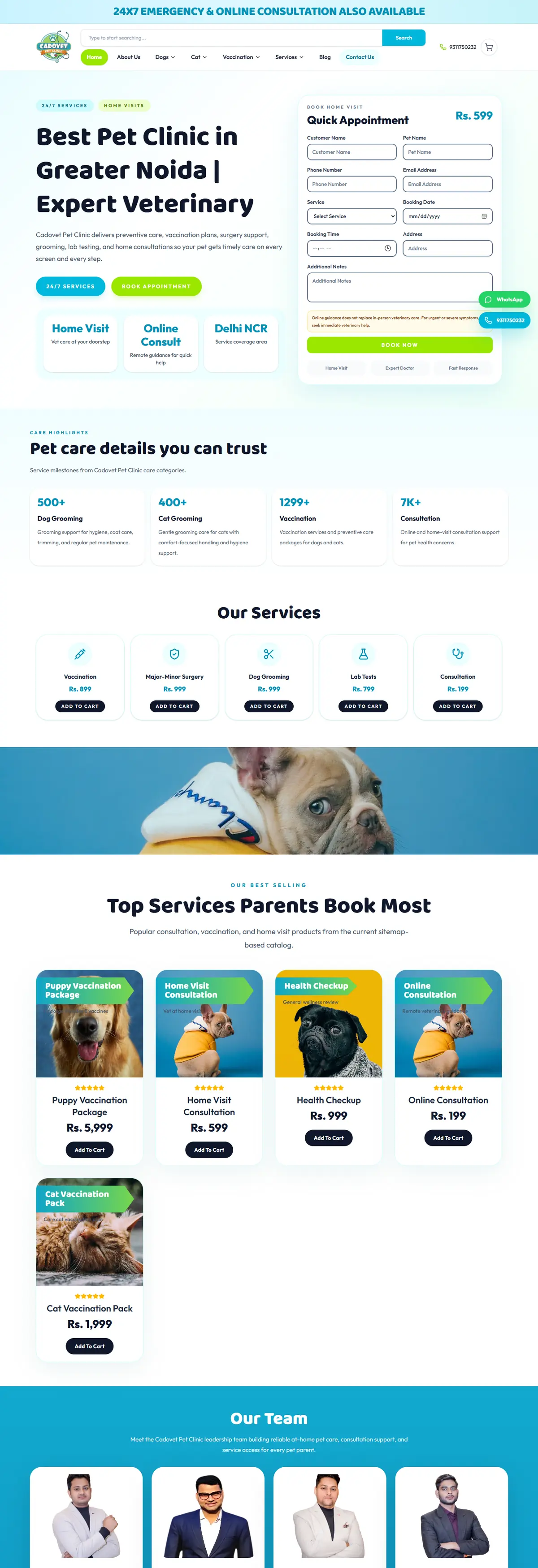 Cadovet Pet Clinic full homepage screenshot