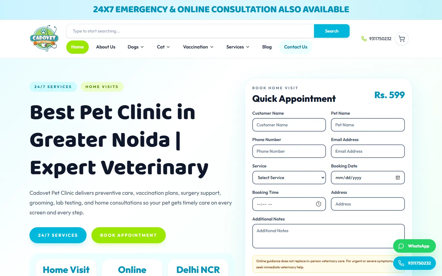 Cadovet Pet Clinic website — Healthcare & Pet Care homepage preview