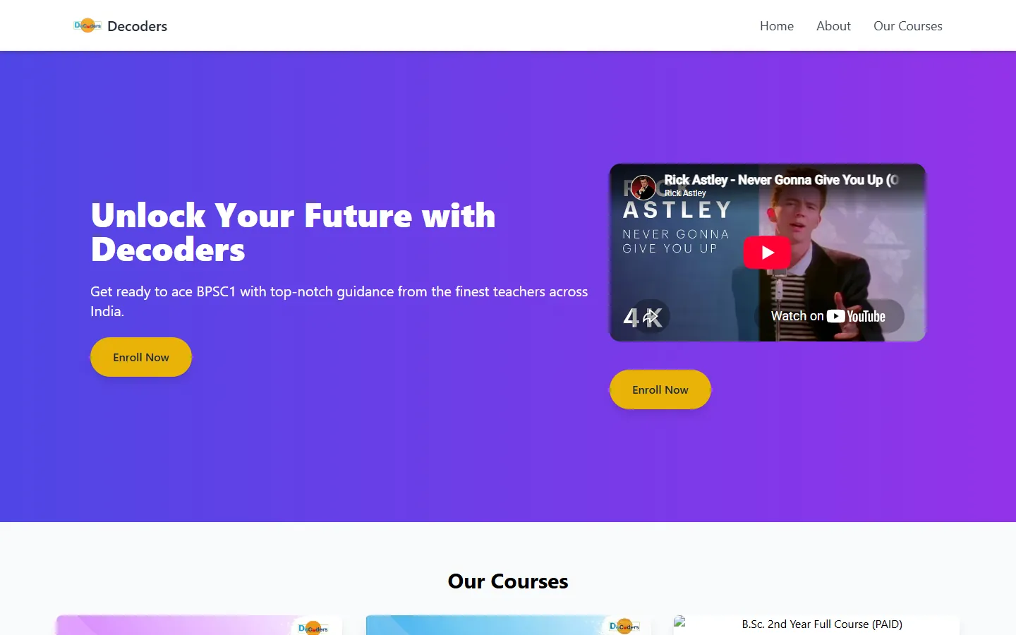Decoders website — EdTech Platform homepage preview