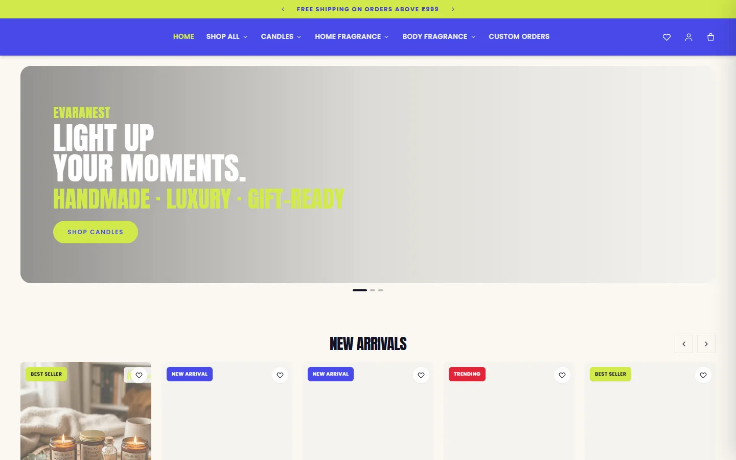 EvaraNest website — E-commerce homepage preview