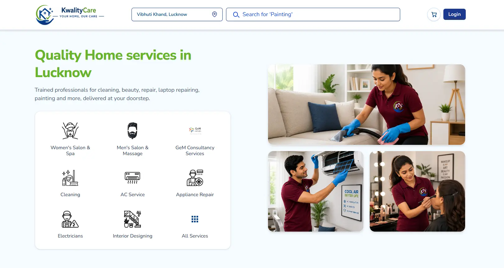 KwalityCare website — On-demand Services homepage preview